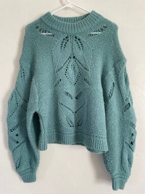 ba&sh Teal Openwork Crewneck Sweater womens size 2